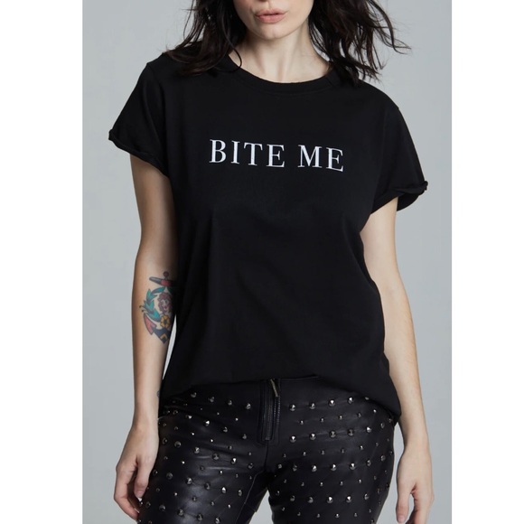 teegrams Tops - Teegrams Bite Me Minimalist Statement Fitted Tee Shirt, NWOT